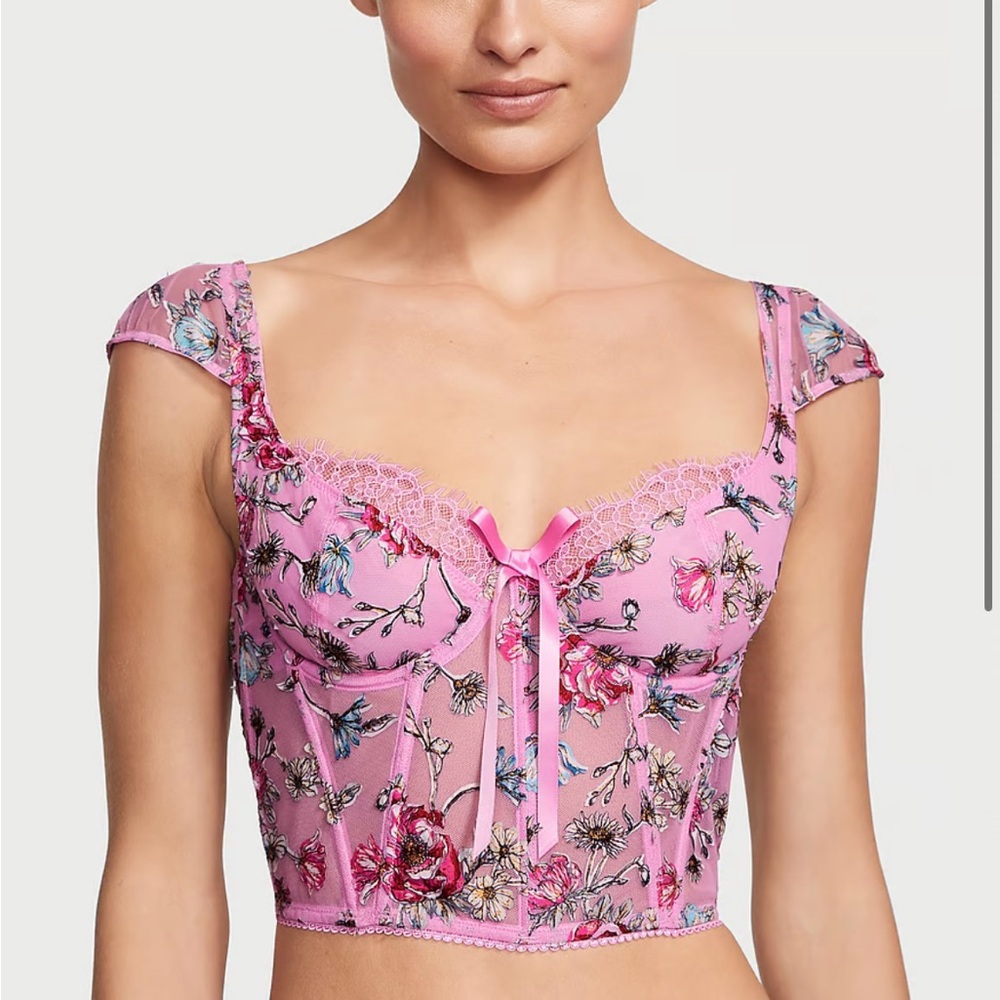 Victorias Secret Dream Angels Floral Embroidered Cap Sleeve Corset Top Size S
